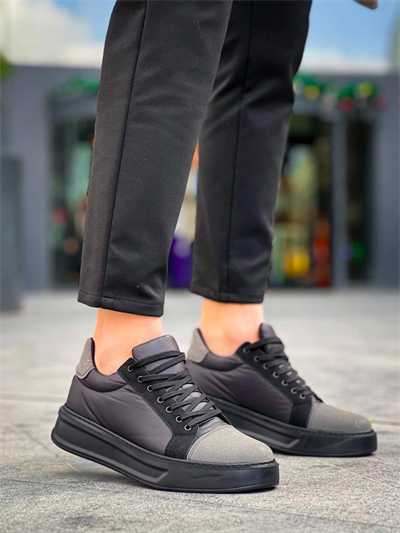 KB-X46 Kuback Siyah Gri Yüksek Siyah Taban Günlük Spor Ayakkabı
