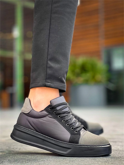 KB-X46 Kuback Siyah Gri Yüksek Siyah Taban Günlük Spor Ayakkabı