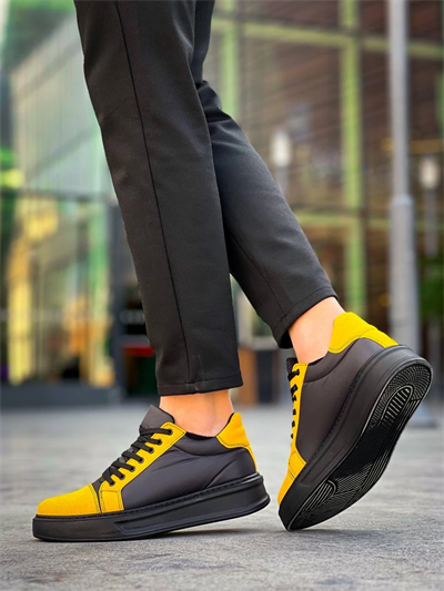 KB-X46 Kuback Siyah Sarı Yüksek Siyah Taban Günlük Spor Ayakkabı