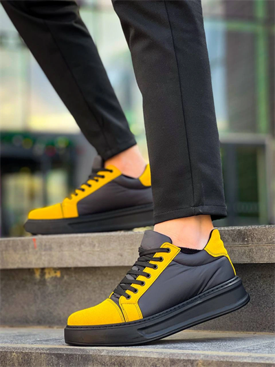 KB-X46 Kuback Siyah Sarı Yüksek Siyah Taban Günlük Spor Ayakkabı