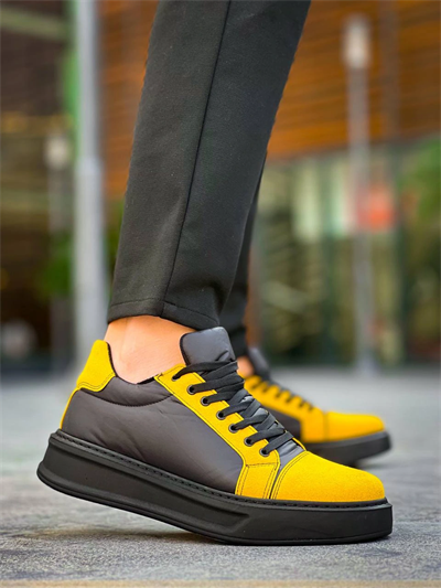 KB-X46 Kuback Siyah Sarı Yüksek Siyah Taban Günlük Spor Ayakkabı