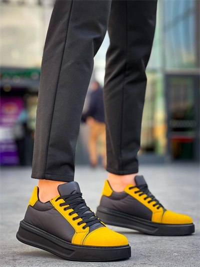 KB-X46 Kuback Siyah Sarı Yüksek Siyah Taban Günlük Spor Ayakkabı