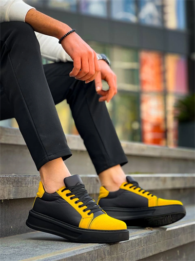 KB-X46 Kuback Siyah Sarı Yüksek Siyah Taban Günlük Spor Ayakkabı