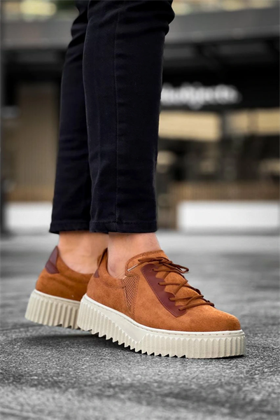 KB-X502  Kuback Taba Süet Yüksek Bej Taban Bağcık Detaylı Lastikli Günlük Erkek Ayakkabı