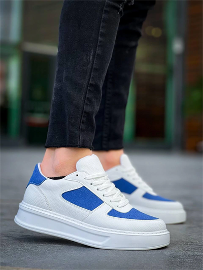 KB-X8 Kuback Beyaz Cilt Mavi Süet Detaylı Beyaz Yüksek Taban Günlük Spor Ayakkabı