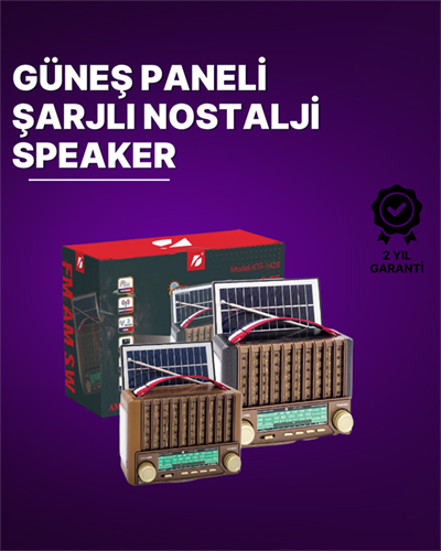 KTF-1428 Güneş Paneli Şarjlı Nostaljik Bluetooth Hoparlör – FM/AM/SW Radyo, USB/SD Desteği, Taşınabilir Tasarım