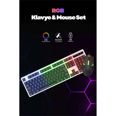 Kablolu Işıklı Gaming Standart Türkçe Q Klavye Ve Mouse Seti