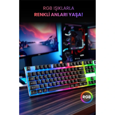 Kablolu Işıklı Gaming Standart Türkçe Q Klavye Ve Mouse Seti