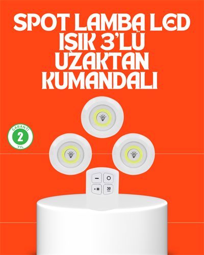 Kablosuz 3 Lü Spot Led Lamba Seti Uzaktan Kumandalı Enerji Tasarruflu Aydınlatma