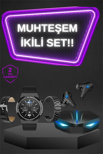 Kablosuz Bluetooth Bağlantılı Kulaklık ve Dokunmatik Ekran Akıllı Saat Arama Cevaplama