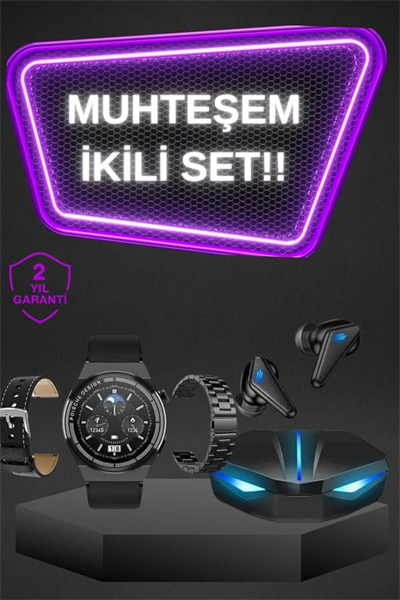 Kablosuz Bluetooth Bağlantılı Kulaklık ve Dokunmatik Ekran Akıllı Saat Arama Cevaplama