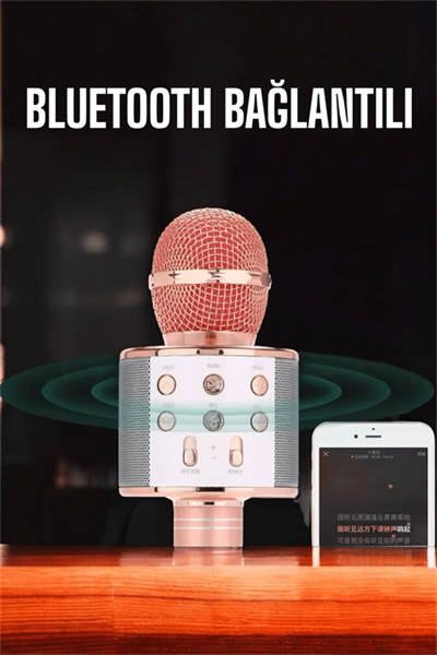 Kablosuz Bluetooth Karaoke Mikrofon USB ve AUX Girişli, Yüksek Ses Kalitesi