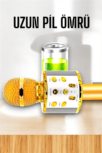 Kablosuz Bluetooth Karaoke Mikrofon USB ve AUX Girişli, Yüksek Ses Kalitesi