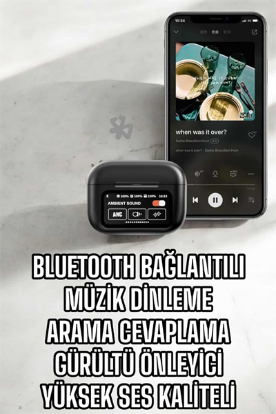 Kablosuz Bluetooth Kulaklık Ekranlı Uzun Şarj Süreli ANC Destekli