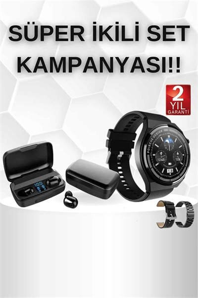 Kablosuz Bluetooth Kulaklık ve Kordon Hediyeli Akıllı Saat Nabız Ölçer Uzun Pil Ömrü