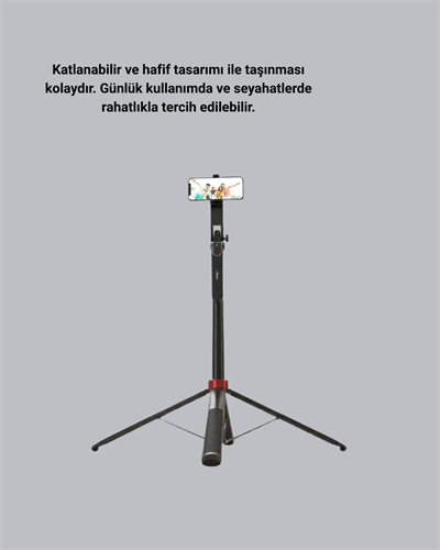 Kablosuz Çift Yaka Mikrofonu ve Tripodlu Selfie Çubuğu İçerik Üretici Seti