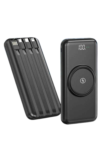 Kablosuz Çoklu Şarj Girişli 10.000 Mah Kablolu Powerbank Taşınabilir