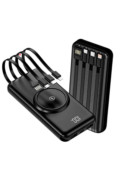 Kablosuz Çoklu Şarj Girişli 10.000 Mah Kablolu Powerbank Taşınabilir