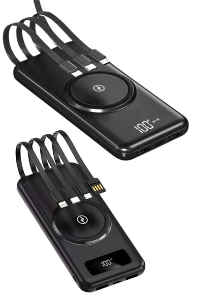 Kablosuz Çoklu Şarj Girişli 10.000 Mah Kablolu Powerbank Taşınabilir