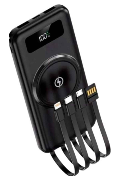 Kablosuz Çoklu Şarj Girişli 10.000 Mah Kablolu Powerbank Taşınabilir