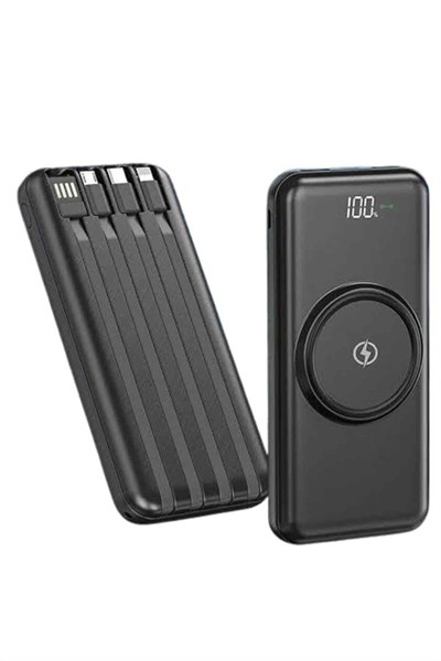 Kablosuz Çoklu Şarj Girişli 10.000 Mah Kablolu Powerbank Taşınabilir