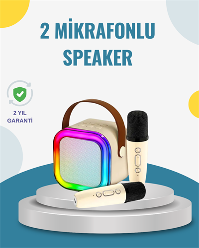 Kablosuz Karaoke Hoparlör – Çift Mikrofon ve LED Işıklı