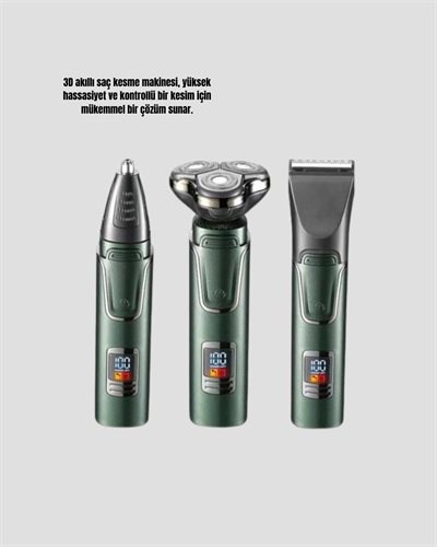 Kablosuz Profesyonel Erkek Bakım Seti – 3 Başlıklı, 3D Akıllı Kesim, Taşınabilir
