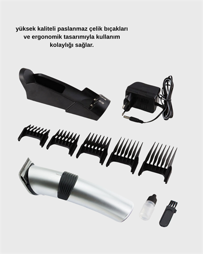 Kablosuz Profesyonel Tıraş Makinesi – Şarjlı, 60 Dakika Kullanım Süreli, Çelik Bıçaklı, Sessiz Motor