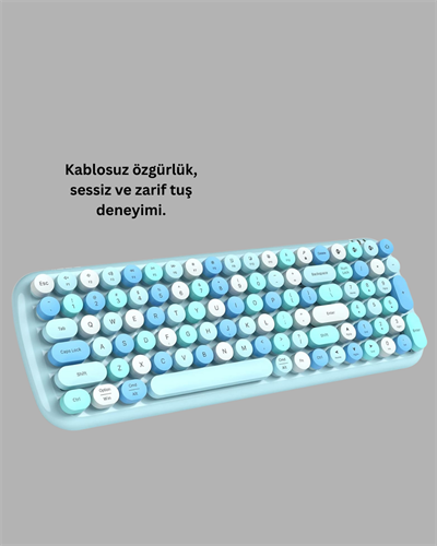 Kablosuz Retro Klavye ve Mouse Seti – 104 Tuşlu Sevimli Tasarım