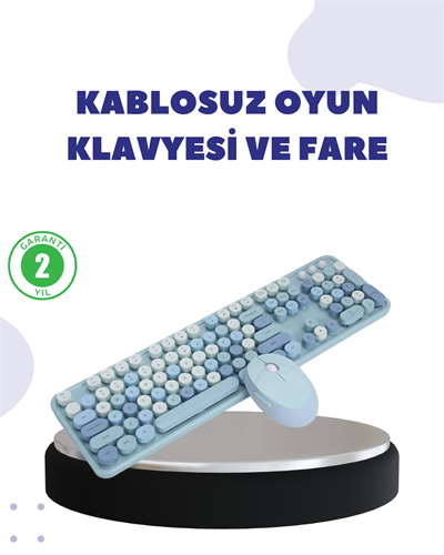 Kablosuz Retro Klavye ve Mouse Seti – 104 Tuşlu, Sessiz Yazım