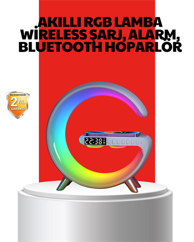 Kablosuz Şarjlı Atmosfer Lambası Bluetooth Hoparlör ve Akıllı Alarm Özellikli