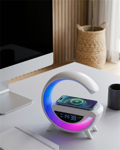 Kablosuz Şarjlı Bluetooth Hoparlör RGB Işık Gece Lambası Dijital Saat