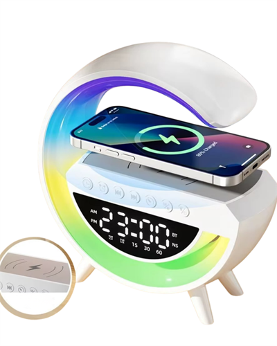 Kablosuz Şarjlı Bluetooth Hoparlör RGB Işık Gece Lambası Dijital Saat