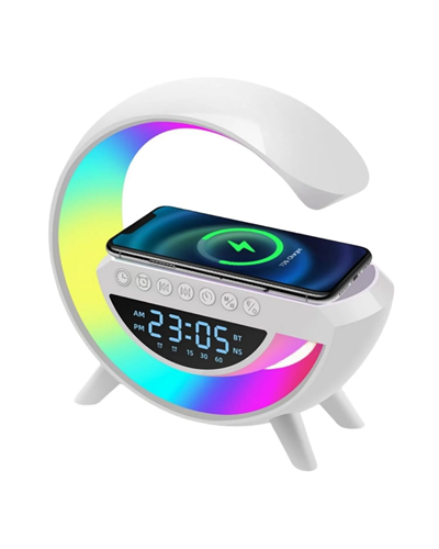 Kablosuz Şarjlı LED Işıklı Masa Saati Bluetooth Hoparlör Alarm Fonksiyonlu