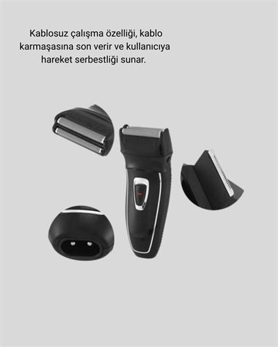 Kablosuz Tıraş Makinesi Çift Başlıklı Kuru Tıraş Folyo Başlık Şarj Göstergeli