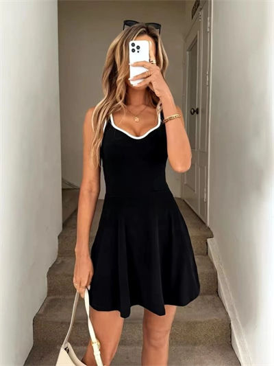 Kadın Askılı Kalp Yakalı şerit Detaylı Dalgıç Kısa Elbise