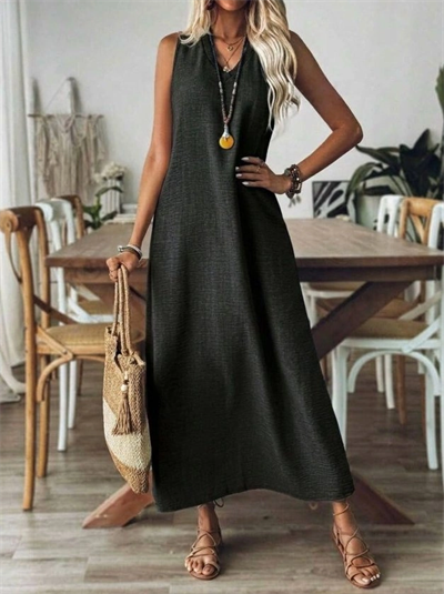 Kadın Askılı V Yakalı Uzun Elbise