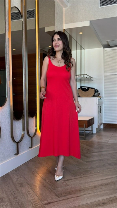 Kadın Askılı Yuvarlak Yakalı Viskon Elbise