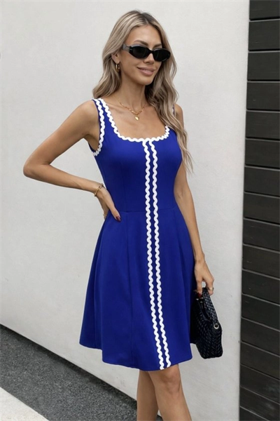 Kadın Askılı Yuvarlak Yakalı şerit Desenli Kısa Kiloş Elbise