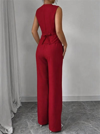 Kadın Askılı önden Düğmeli Bluz Ve Pantolon Keten Ikili Takım