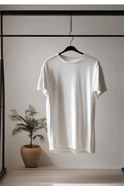 Kadın Bisiklet Yaka Oversize T-shirt Kırık Beyaz