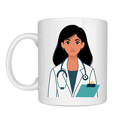 Kadın Doktor Tasarımlı Porselen Kupa MODEL 169 – Doktor ve Sağlık Çalışanı Temalı Kahve Kupası – Doktora Anlamlı Hediye