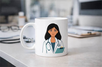 Kadın Doktor Tasarımlı Porselen Kupa MODEL 169 – Doktor ve Sağlık Çalışanı Temalı Kahve Kupası – Doktora Anlamlı Hediye