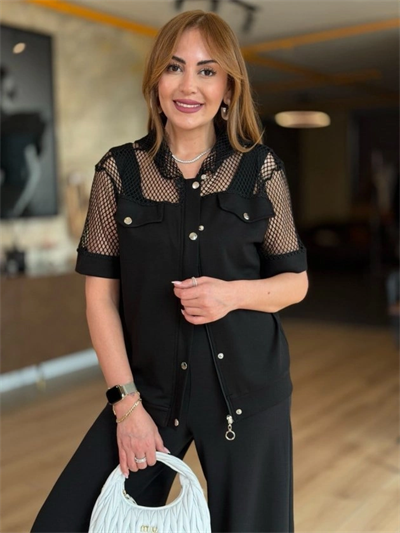 Kadın Fileli Kapüşonlu Modal Ceket