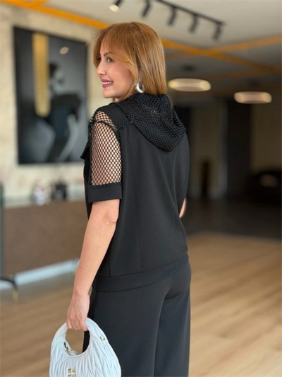 Kadın Fileli Kapüşonlu Modal Ceket