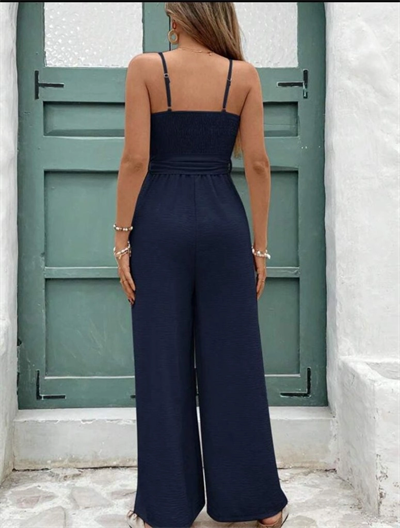 Kadın Ip Askılı V Yakalı Belden Kuşaklı Uzun Aerobin Tulum