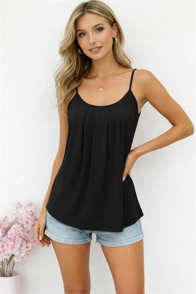 Kadın Ip Askılı Yuvarlak Yakalı Pileli Uzun Viskon Bluz