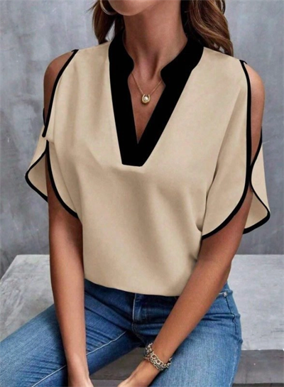 Kadın Kısa Kollu V Yakalı Ithal Krep Bluz