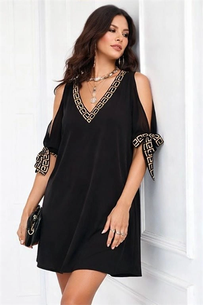 Kadın Kısa Kollu V Yakalı Kısa Sandy Elbise