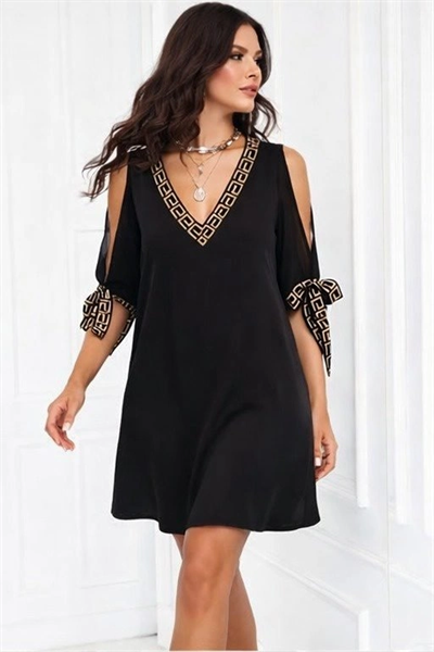 Kadın Kısa Kollu V Yakalı Kısa Sandy Elbise